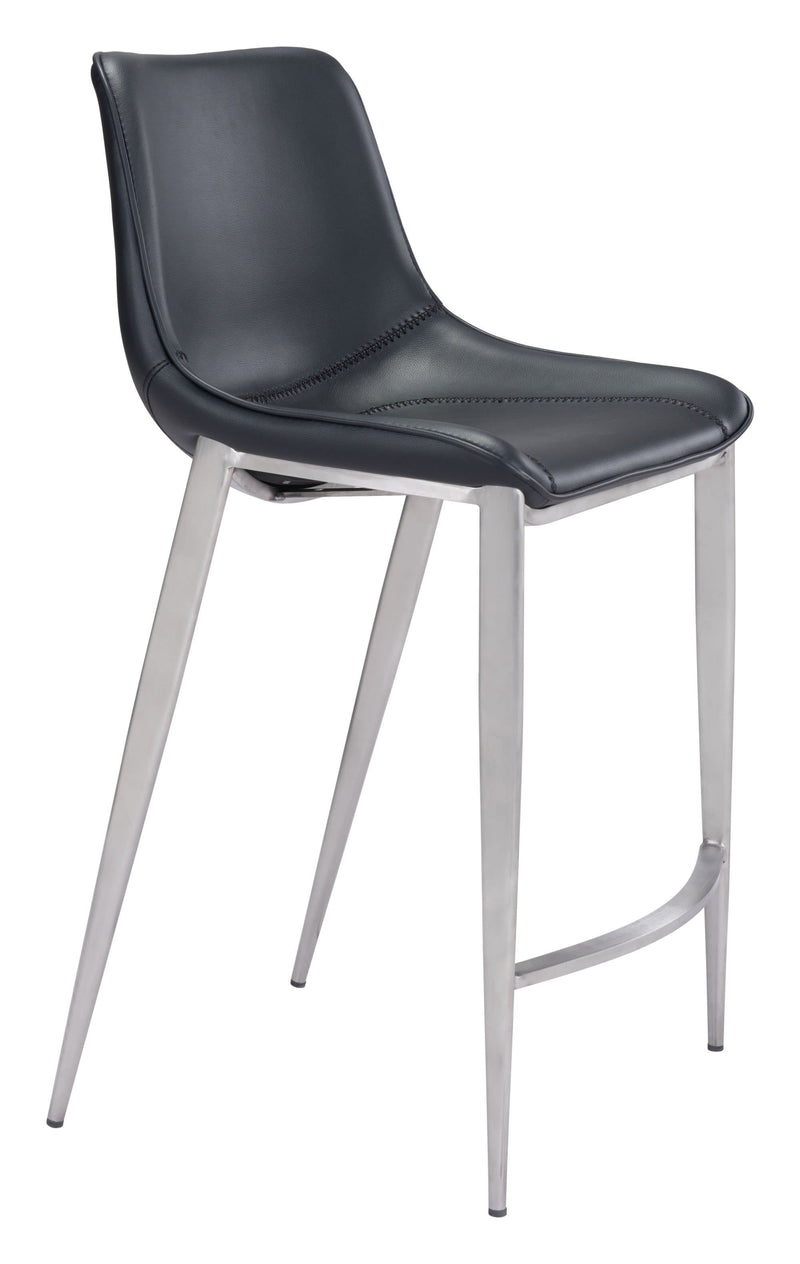 Chairs Counter Height Chairs - 20.7" x 21.7" x 39.8" Black, Leatherette, Stainless Steel, Counter Chair - Set of 2 HomeRoots
