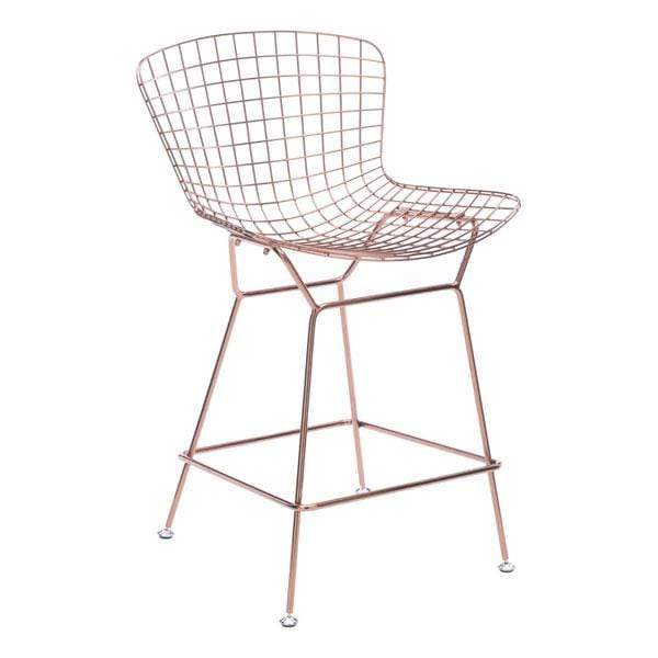 Chairs Counter Height Chairs - 21.3" X 23" X 35.8" 2 Pcs Rose Gold Chromed Steel Wire Counter Chair HomeRoots