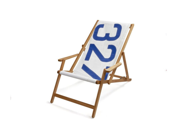 Chairs Deck Chair - 28.35" X 61.02" X 3.15" White Recycled Sailcloth Deck Chair Dacron Blue 327 HomeRoots