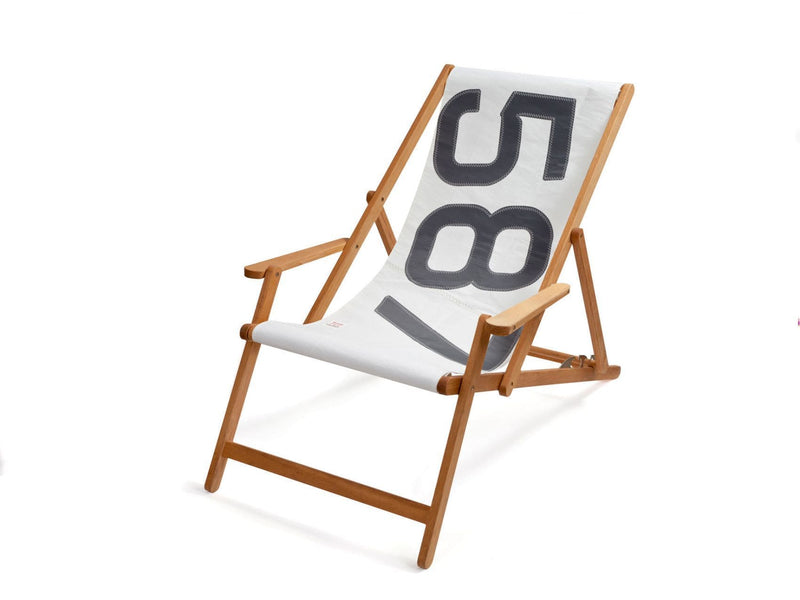 Chairs Deck Chair - 28.35" X 61.02" X 3.15" White Recycled Sailcloth Deck Chair Dacron Grey 587 HomeRoots