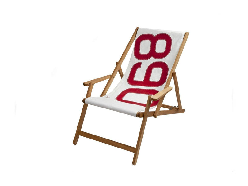 Chairs Deck Chair - 28.35" X 61.02" X 3.15" White Recycled Sailcloth Deck Chair Dacron Red 890 HomeRoots