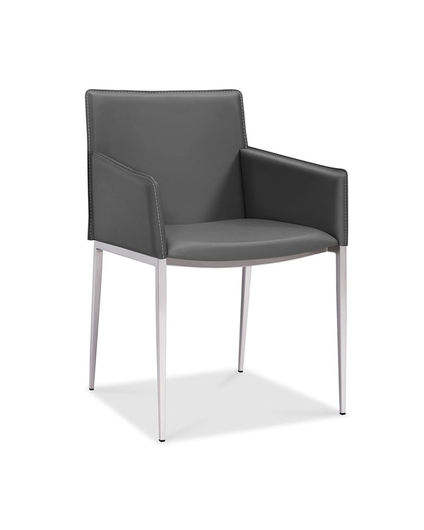 Chairs Dining Chairs - 23" X 22" X 33" Gray Faux Leather Dining Armed Chair HomeRoots