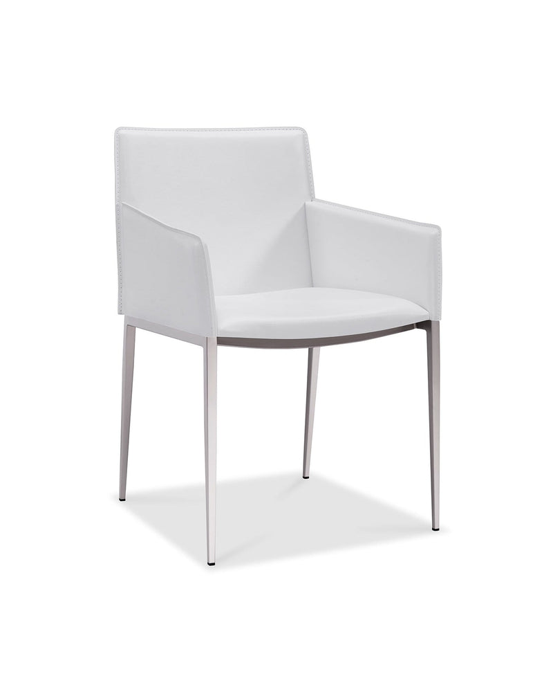 Chairs Dining Chairs - 23" X 22" X 33" White Faux Leather Dining Armed Chair HomeRoots