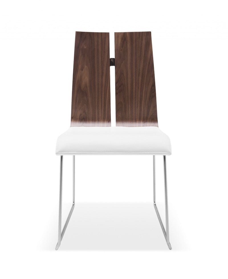 Chairs Dining Room Chairs - 20" X 22" X 35" Natural Walnut/White Faux Leather / Metal Dining Chair HomeRoots
