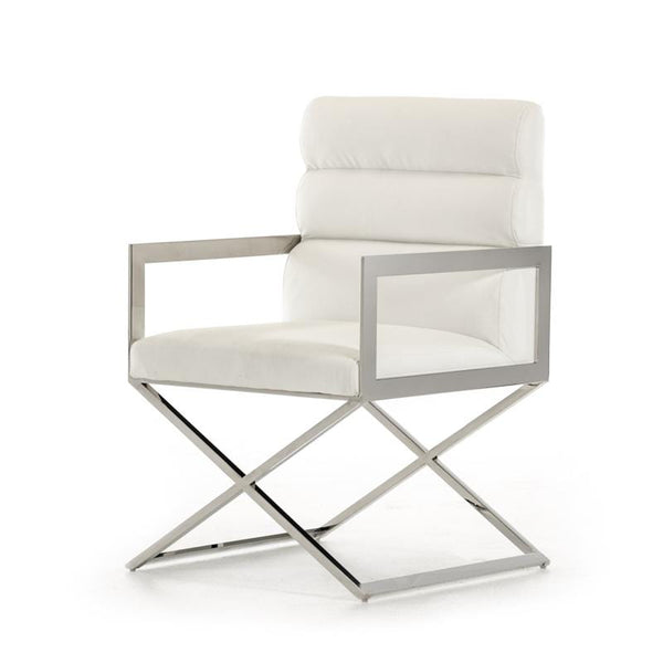 Chairs Dining Room Chairs - 24" White Leatherette and Stainless Steel Dining Chair HomeRoots