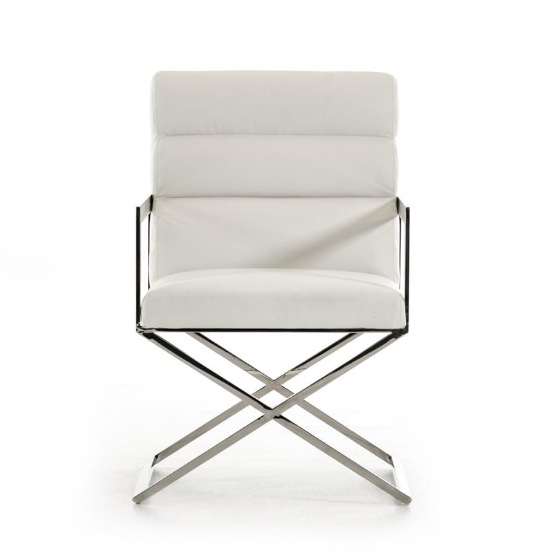 Chairs Dining Room Chairs - 24" White Leatherette and Stainless Steel Dining Chair HomeRoots