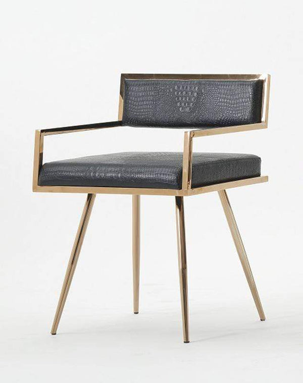 Chairs Dining Room Chairs - 30" Black Leatherette and Rose gold Stainless Steel Dining Chair HomeRoots