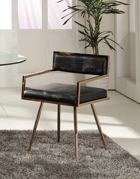 Chairs Dining Room Chairs - 30" Black Leatherette and Rose gold Stainless Steel Dining Chair HomeRoots