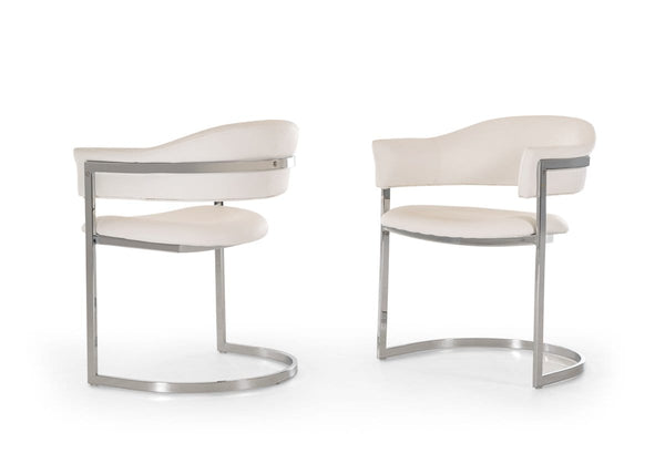 Chairs Dining Room Chairs - 30" White Leatherette and Stainless Steel Dining Chair HomeRoots