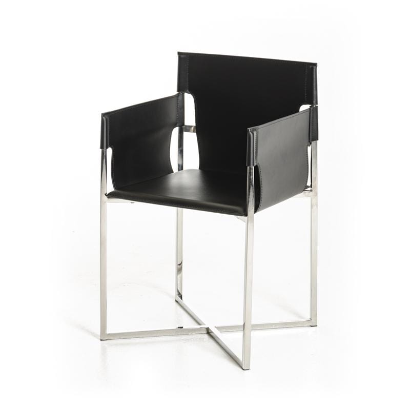 Chairs Dining Room Chairs - 34" Black Eco-Leather and Stainless Steel Dining Chair HomeRoots
