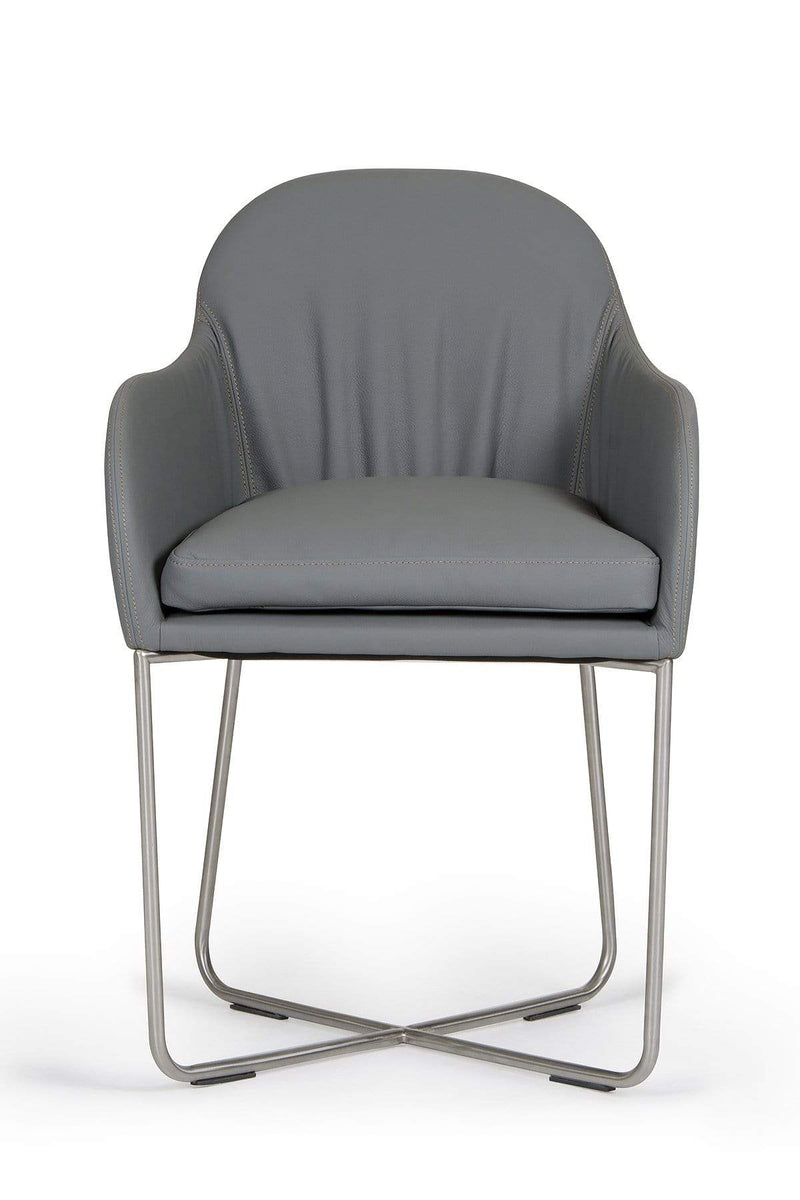 Chairs Dining Room Chairs - 34" Grey Leatherette and Steel Dining Chair HomeRoots