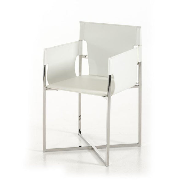 Chairs Dining Room Chairs - 34" White Eco-Leather and Stainless Steel Dining Chair HomeRoots