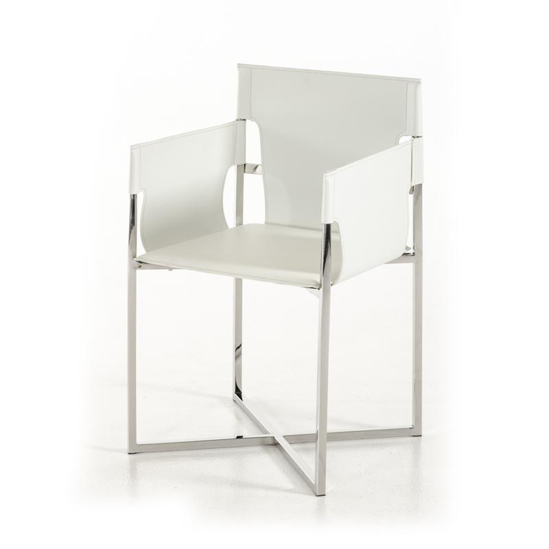 Chairs Dining Room Chairs - 34" White Eco-Leather and Stainless Steel Dining Chair HomeRoots