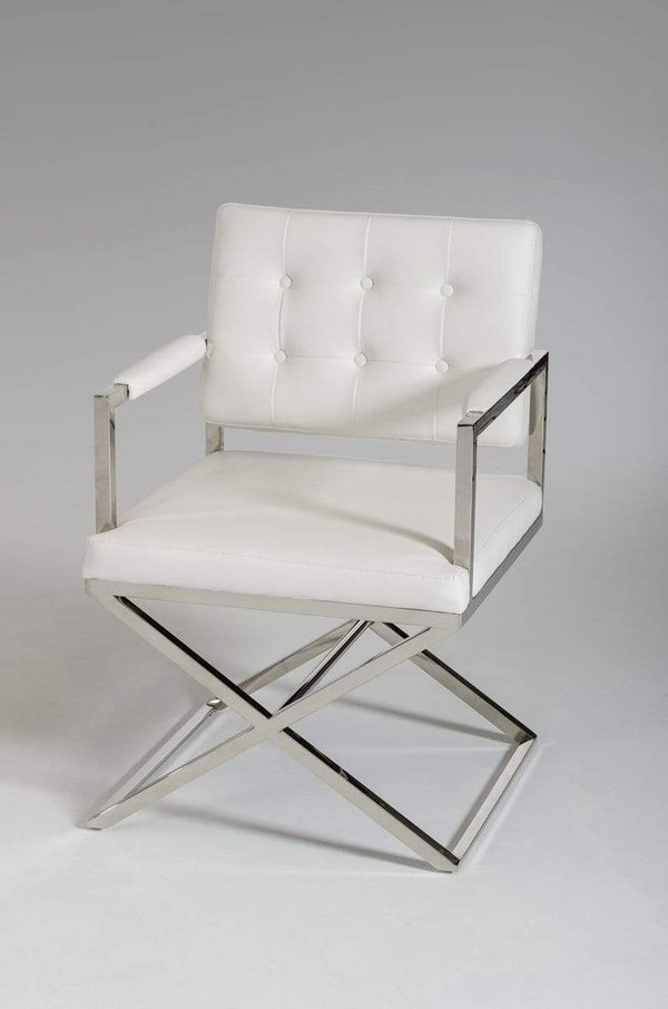 Chairs Dining Room Chairs - 35" White Leatherette and Stainless Steel Dining Chair HomeRoots