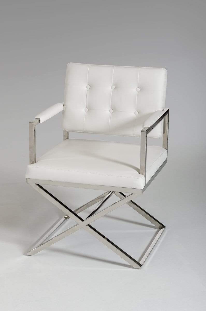 Chairs Dining Room Chairs - 35" White Leatherette and Stainless Steel Dining Chair HomeRoots