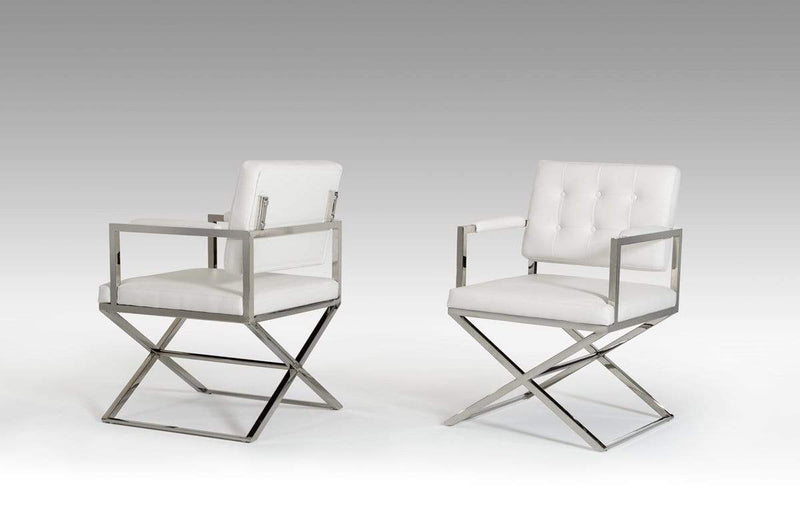 Chairs Dining Room Chairs - 35" White Leatherette and Stainless Steel Dining Chair HomeRoots