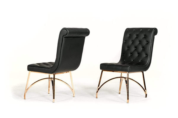 Chairs Dining Room Chairs - 37" Black Leatherette and Rose gold Stainless Steel Dining Chair HomeRoots