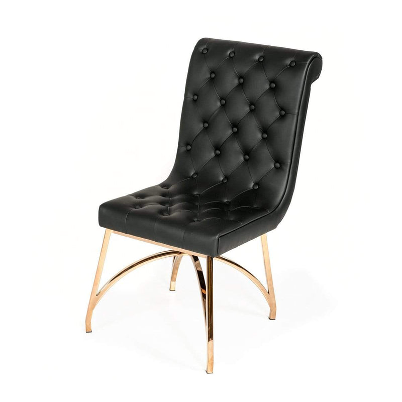 Chairs Dining Room Chairs - 37" Black Leatherette and Rose gold Stainless Steel Dining Chair HomeRoots