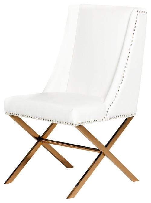 Chairs Dining Room Chairs - 37" White Leatherette and Rose gold Steel Dining Chair HomeRoots