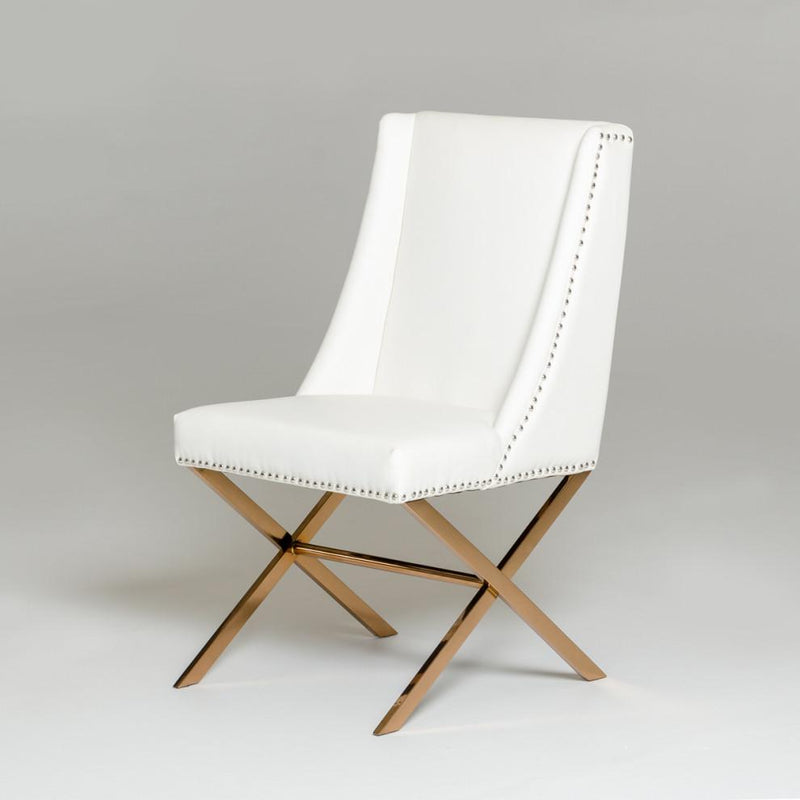 Chairs Dining Room Chairs - 37" White Leatherette and Rose gold Steel Dining Chair HomeRoots
