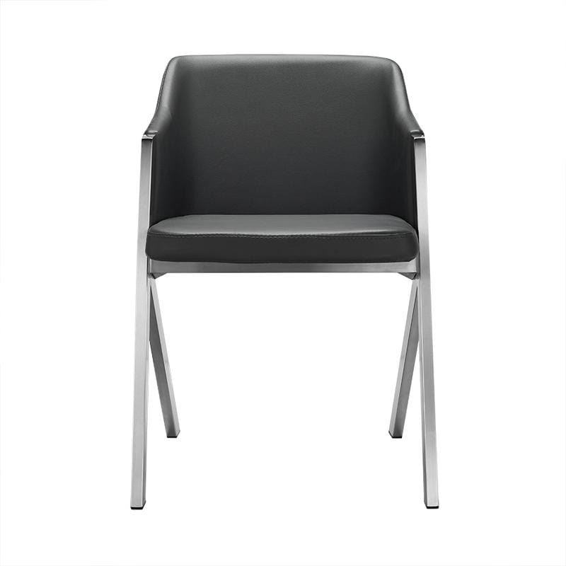 Chairs Dining Room Chairs - Two 29" Grey Leatherette and Steel Dining Chairs HomeRoots