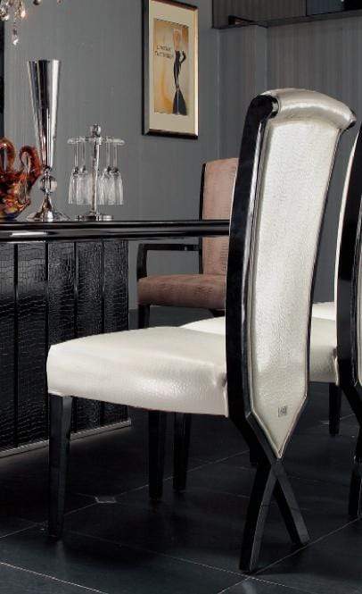 Chairs Dining Room Chairs - Two 43.5" White Leatherette and Black Wood Dining Chairs with X Shaped Rear Legs HomeRoots