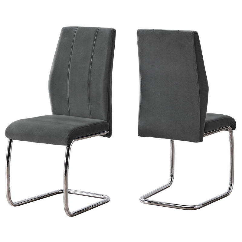 Chairs Dining Room Chairs - Two 77.5" Dark Grey Velvet, Chrome Metal, and Foam Dining Chairs HomeRoots
