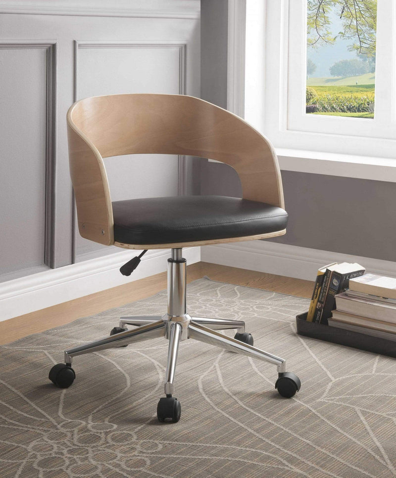 Chairs Ergonomic Office Chair - 21" X 20" X 29-34" White Leatherette And Beech Office Chair HomeRoots