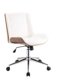 Chairs Ergonomic Office Chair - 21" X 25" X 34-38" White Leatherette And Walnut Office Chair HomeRoots