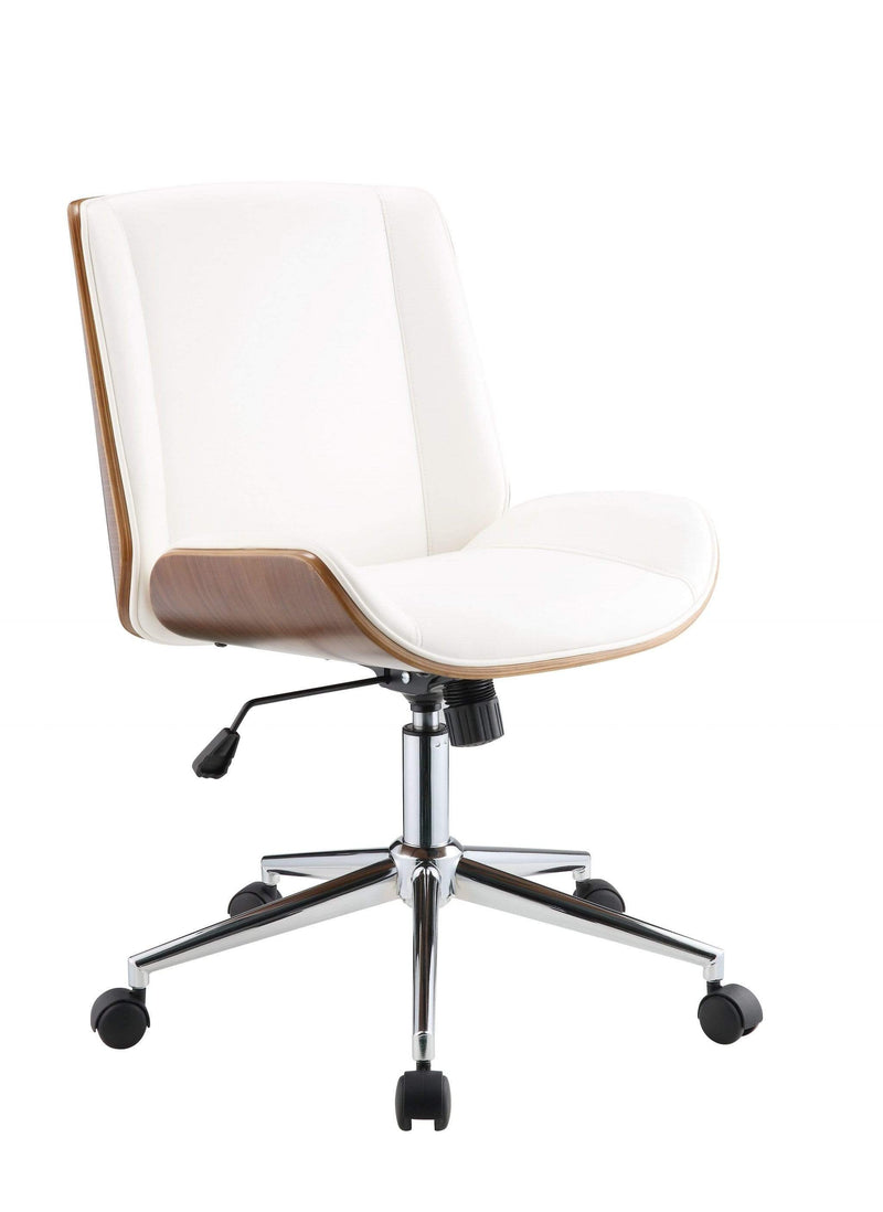 Chairs Ergonomic Office Chair - 21" X 25" X 34-38" White Leatherette And Walnut Office Chair HomeRoots