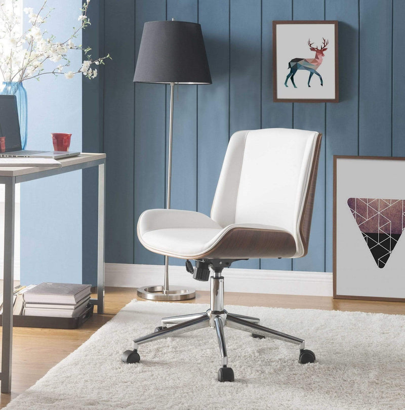 Chairs Ergonomic Office Chair - 21" X 25" X 34-38" White Leatherette And Walnut Office Chair HomeRoots