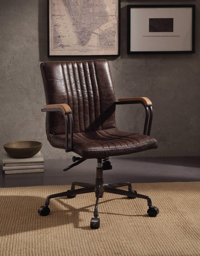 Chairs Ergonomic Office Chair - 22" X 26" X 35-3" Distressed Chocolate Top Grain Leather Executive Office Chair HomeRoots