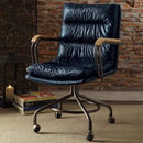 Chairs Ergonomic Office Chair - 22" X 26" X 36" Vintage Blue Top Grain Leather Office Chair HomeRoots