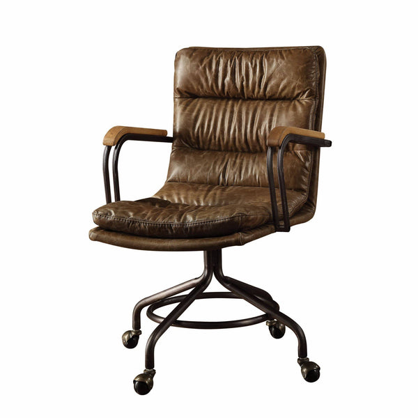 Chairs Ergonomic Office Chair - 22" X 26" X 36" Vintage Whiskey Top Grain Leather Office Chair HomeRoots