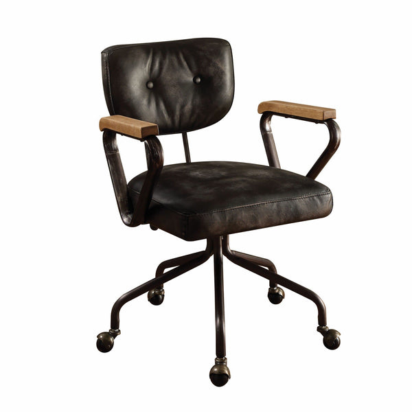 Chairs Ergonomic Office Chair - 24" X 25" X 32" Vintage Black Top Grain Leather Office Chair HomeRoots