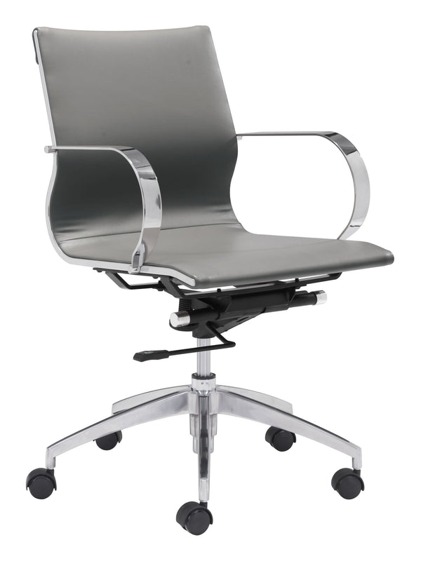 Chairs Ergonomic Office Chair - 27.6" x 27.6" x 33.9" Gray, Leatherette, Chromed Steel, Low Back Office Chair HomeRoots