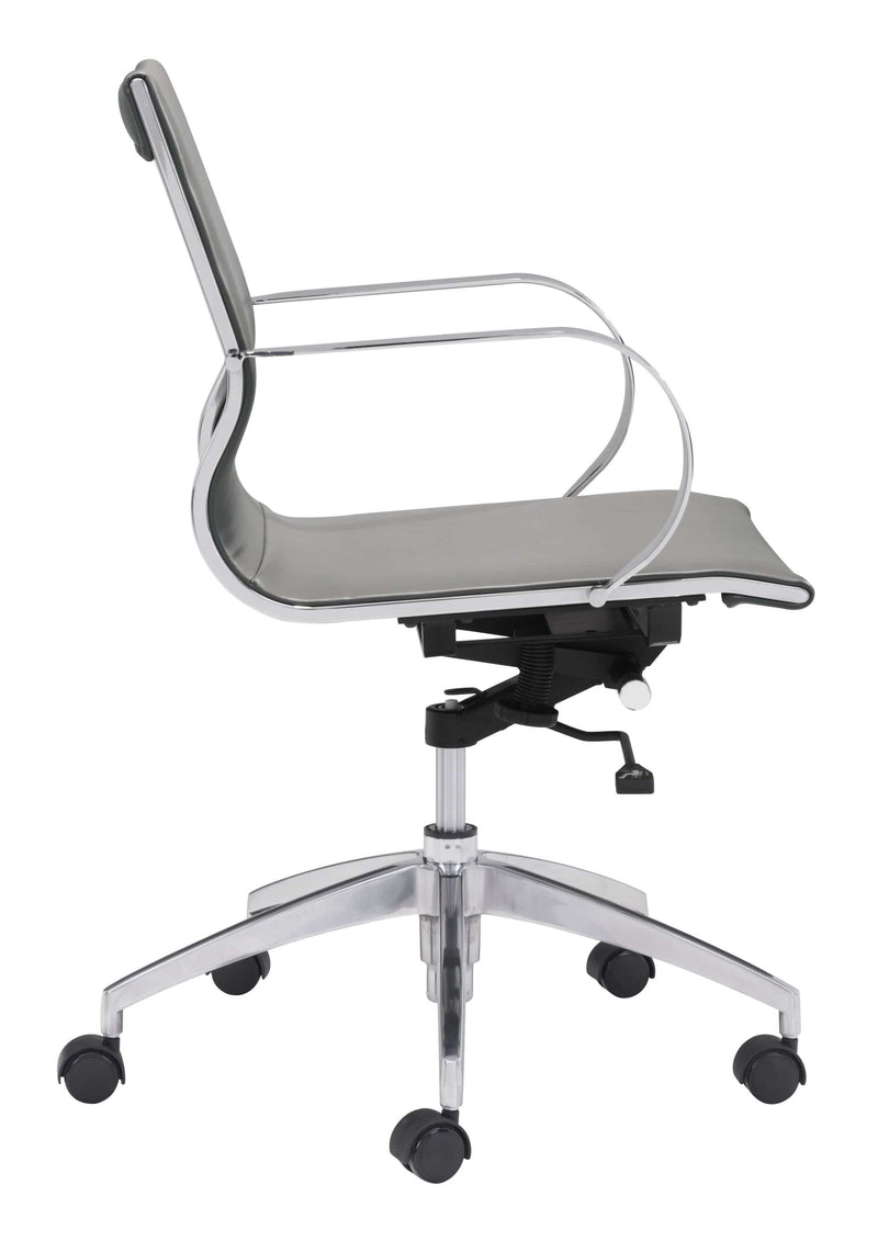 Chairs Ergonomic Office Chair - 27.6" x 27.6" x 33.9" Gray, Leatherette, Chromed Steel, Low Back Office Chair HomeRoots