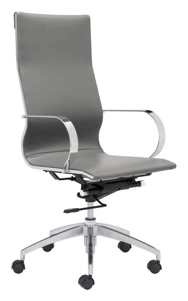 Chairs Ergonomic Office Chair - 27.6" x 27.6" x 42.9" Gray, Leatherette, Chromed Steel, High Back Office Chair HomeRoots