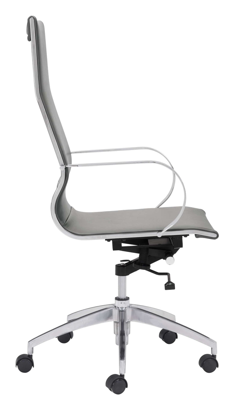 Chairs Ergonomic Office Chair - 27.6" x 27.6" x 42.9" Gray, Leatherette, Chromed Steel, High Back Office Chair HomeRoots