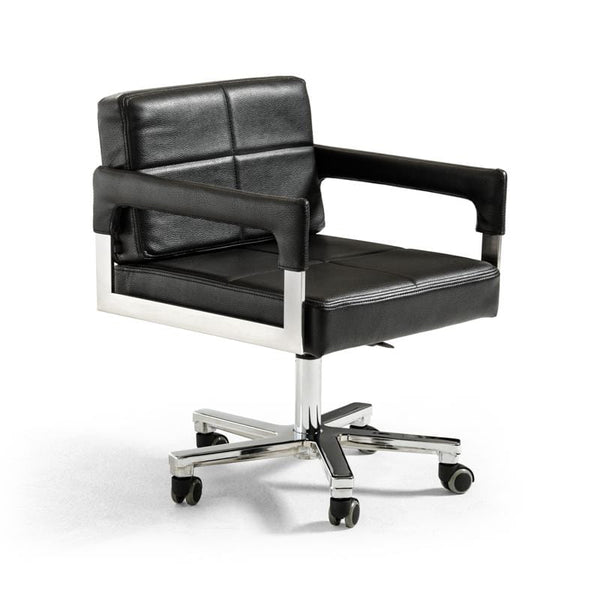 Chairs Ergonomic Office Chair - 29" Black Bonded Leather and Steel Office Chair HomeRoots
