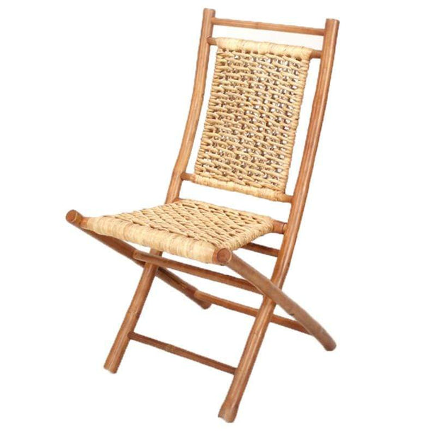 Chairs Folding Chairs 20" X 15" X 36" Brown/Natural Bamboo Folding Chairs with an Open Link Hyacinth Weave 4741 HomeRoots