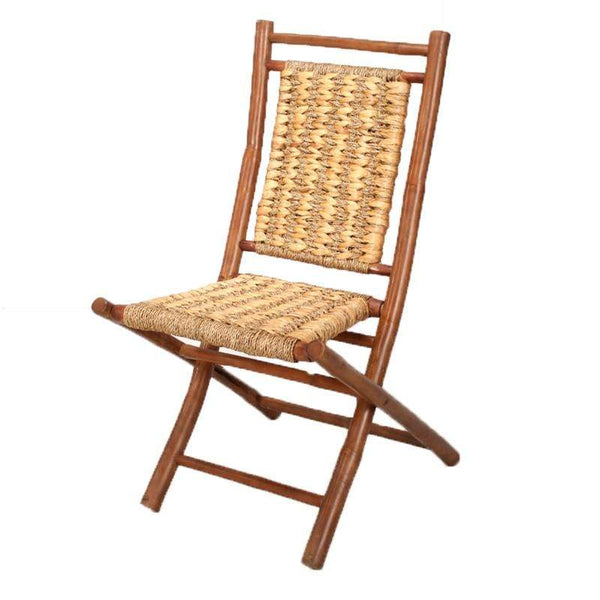 Chairs Folding Chairs 20" X 15" X 36" Brown/Natural Bamboo Folding Chairs with an Open Link Hyacinth Weave 4743 HomeRoots