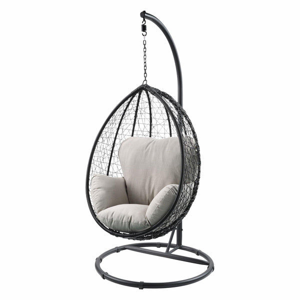 Chairs Hanging Patio Chair - 38" X 38" X 79" Beige Fabric And Black Wicker Patio Swing Chair With Stand HomeRoots