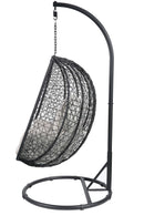 Chairs Hanging Patio Chair - 38" X 38" X 79" Beige Fabric And Black Wicker Patio Swing Chair With Stand HomeRoots
