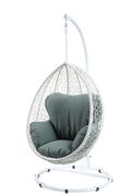 Chairs Hanging Patio Chair - 38" X 38" X 79" Green Fabric And White Wicker Patio Swing Chair With Stand HomeRoots