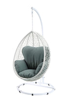 Chairs Hanging Patio Chair - 38" X 38" X 79" Green Fabric And White Wicker Patio Swing Chair With Stand HomeRoots