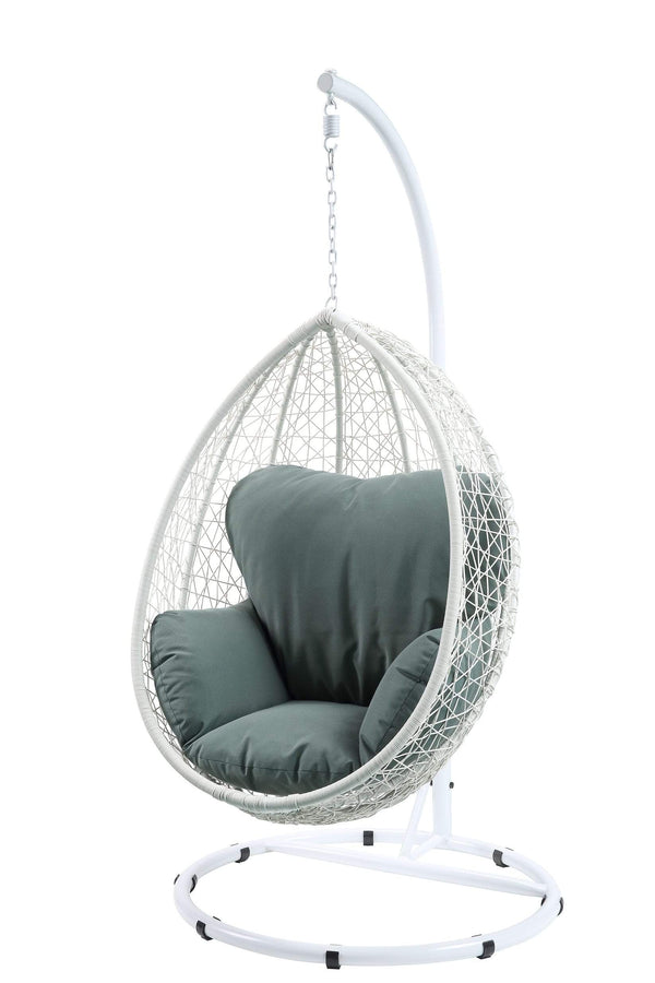 Chairs Hanging Patio Chair - 38" X 38" X 79" Green Fabric And White Wicker Patio Swing Chair With Stand HomeRoots