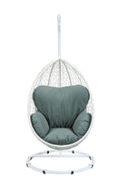 Chairs Hanging Patio Chair - 38" X 38" X 79" Green Fabric And White Wicker Patio Swing Chair With Stand HomeRoots