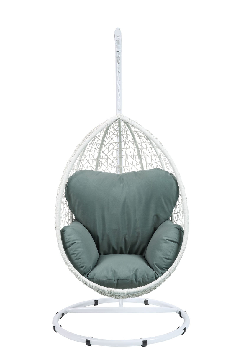Chairs Hanging Patio Chair - 38" X 38" X 79" Green Fabric And White Wicker Patio Swing Chair With Stand HomeRoots