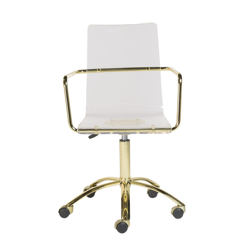 Chairs Home Office Chair - 20.52" X 22.01" X 39.49" Office Chair in Clear Acrylic with Gold Base HomeRoots